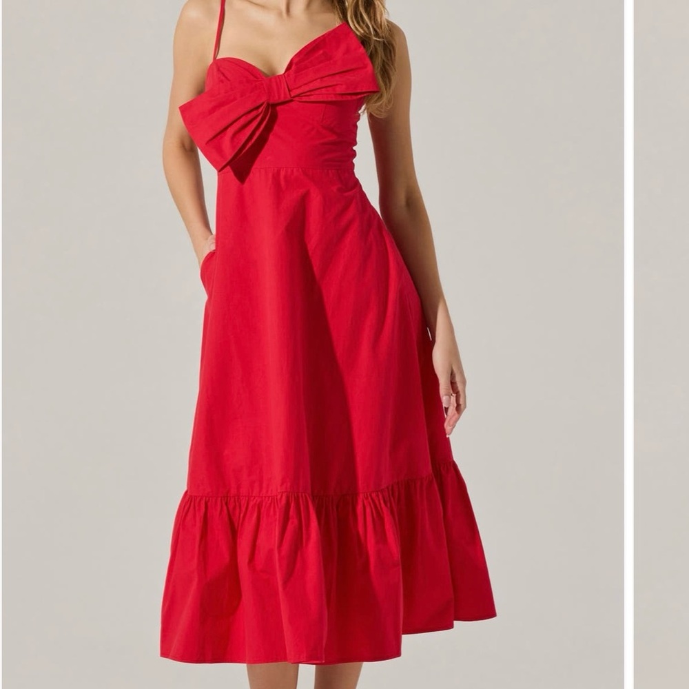 ASTR Red Bow Midi Dress